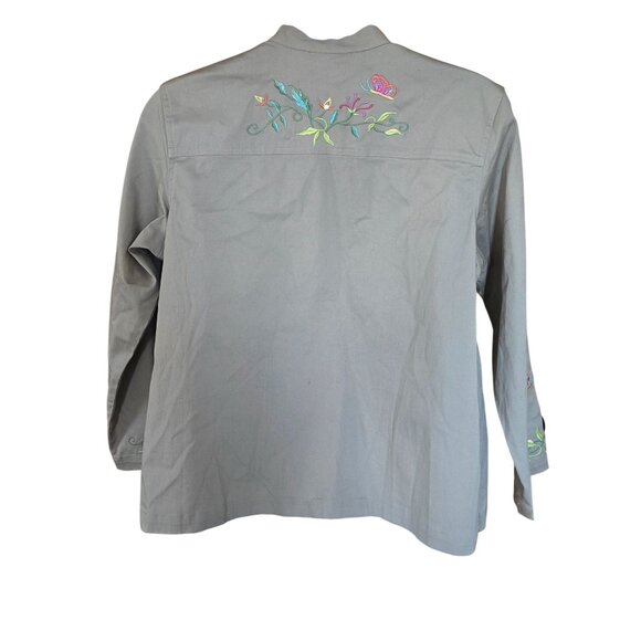 Butterfly Embroidered Khaki Zip-Up Jacket Long Sleeve Floral Design (see pic's) - Picture 2 of 12